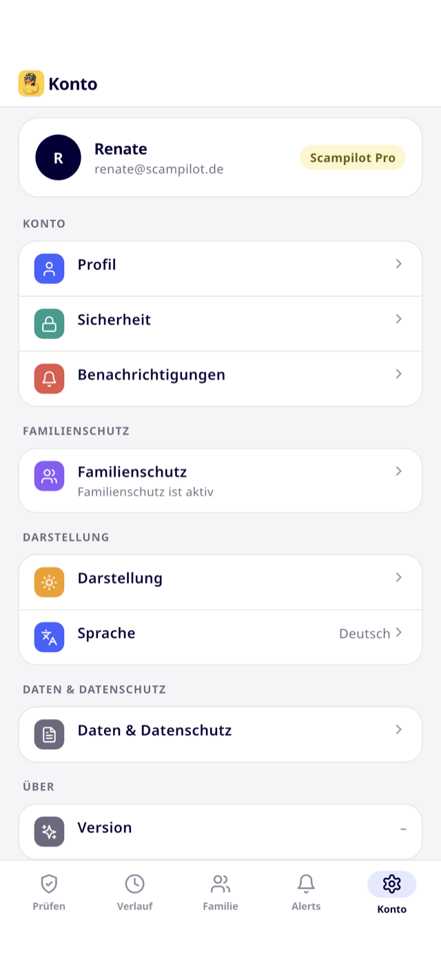 Scampilot für iPhone - account